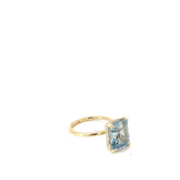 14k Yellow Gold 5.90ct Emerald Cut Aqua Marine / .15ct F VS2 Round Diamond Ring Size 6